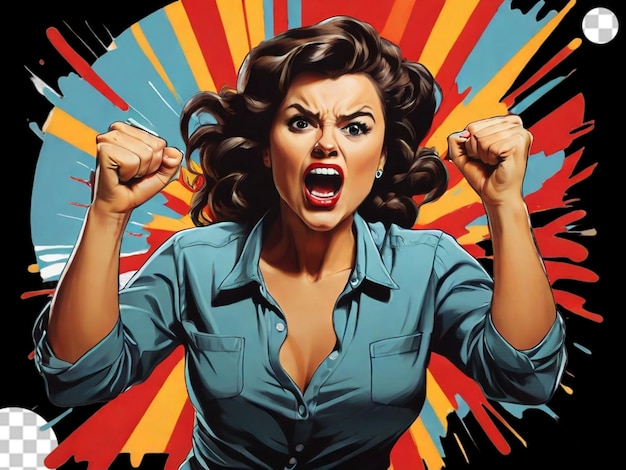 PSD pop art confident woman screaming and angry png transparent
