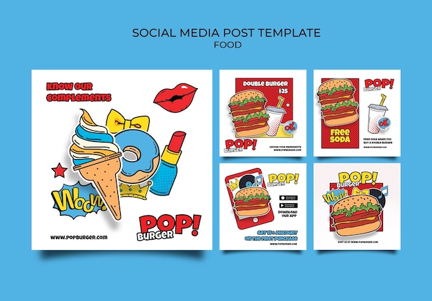 PSD pop-art eten social media posts