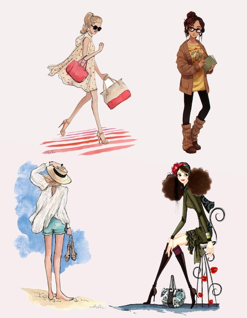 Pop art mode en mooie meisjes mode cartoon