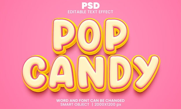 Pop Candy 3d редактируемый текстовый эффект Premium Psd с фоном
