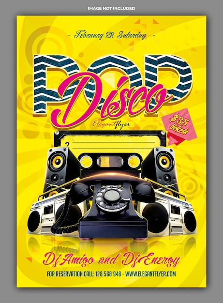 PSD pop disco party flyer template