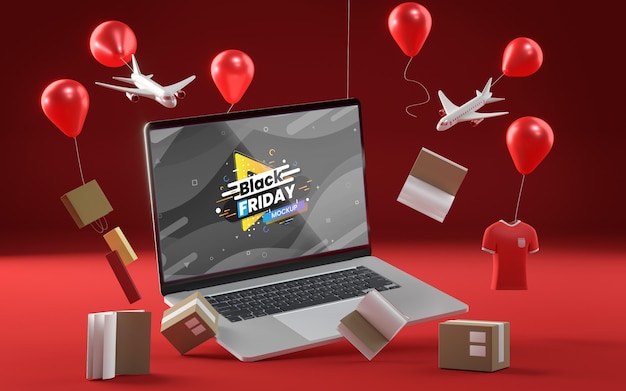 PSD palloncini pop-up con vendite su sfondo rosso