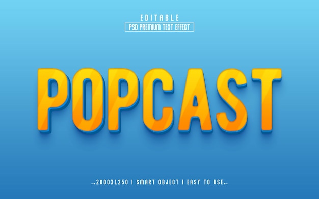 PSD popcast 3d стиль редактируемого текстового эффекта с премиальным фоном