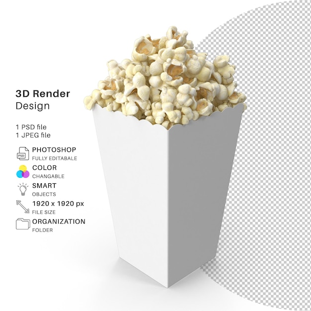 PSD popcorn big mug modellazione 3d file psd mockup realistico di popcorn