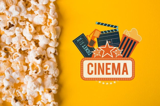 PSD popcorn and cinema mock-up top view