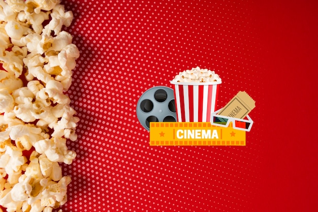 Popcorn and cinema mock-up top view