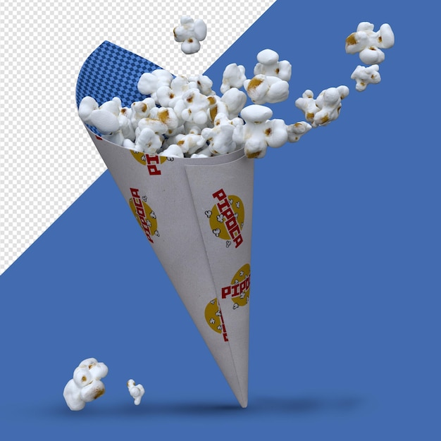 PSD popcorn cones are falling out of a cone and the word popcorn is on it.