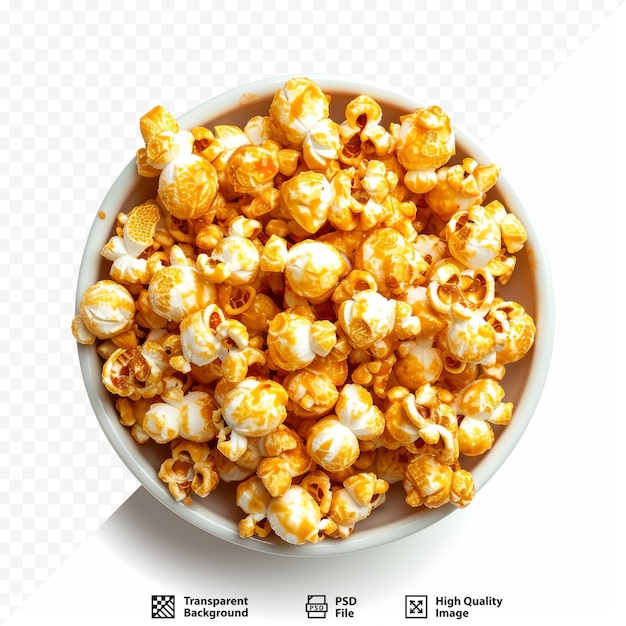 PSD popcorn met karamel geïsoleerd op een witte geïsoleerde achtergrond