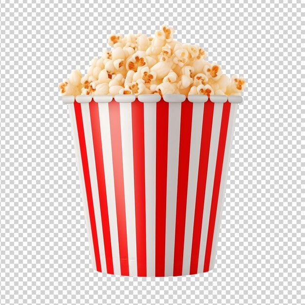PSD popcorn in secchio di cartone a righe rosse e bianche isolato sullo sfondo png