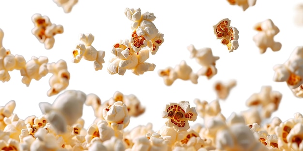 PSD popcorn vliegen op een witte achtergrond 3d rendering 3d illustratie