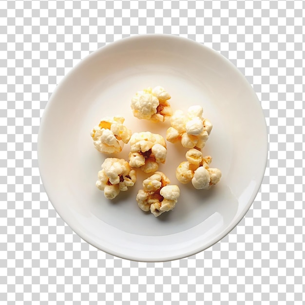 PSD popcorn on a white plate isolated on a transparent background