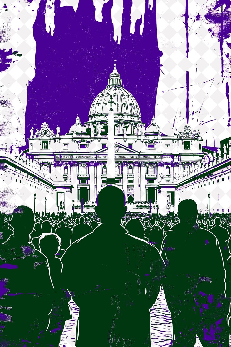 PSD the pope scene in st peters square with the pope and people italy culture illustration design