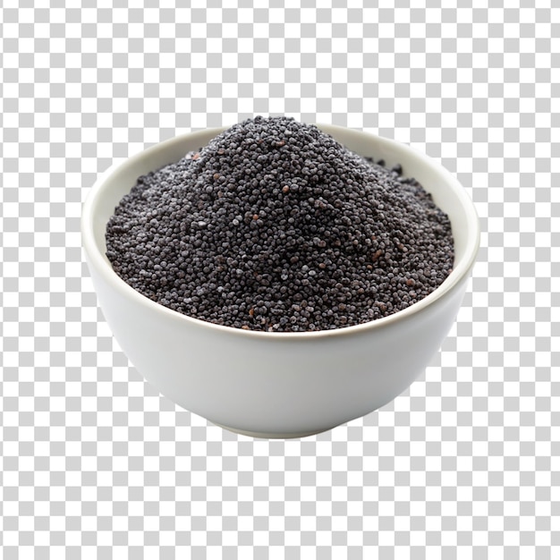 PSD poppy seeds in a white bowl isolated on transparent background