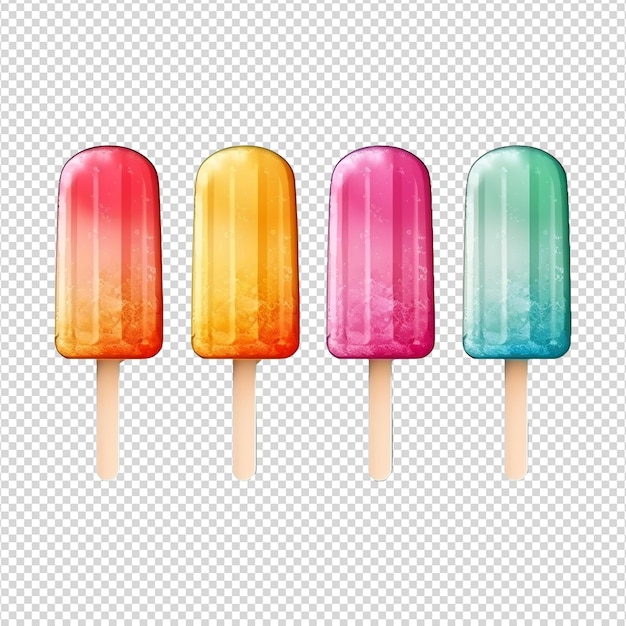 PSD popsicle ice cream set different colors isolated on transparent background