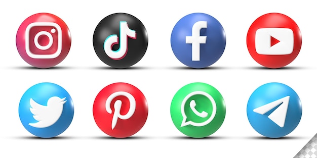 Popular social media icons collection sphere logo 3d render