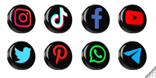 PSD popular social media icons collection sphere logo 3d render