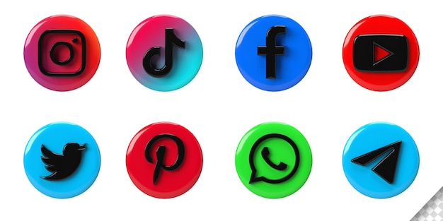 Popular social media icons collection sphere logo 3d render