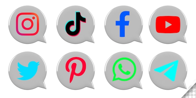Popularne Ikony Mediów Społecznościowych Kolekcja Logo 3d Render