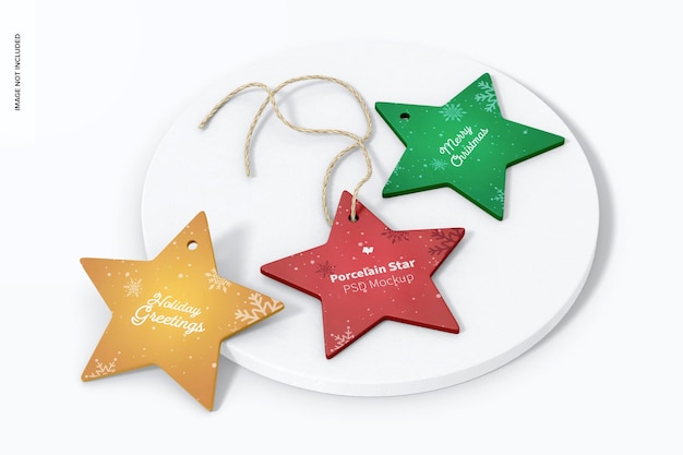 PSD porcelain stars ornament mockup, top view