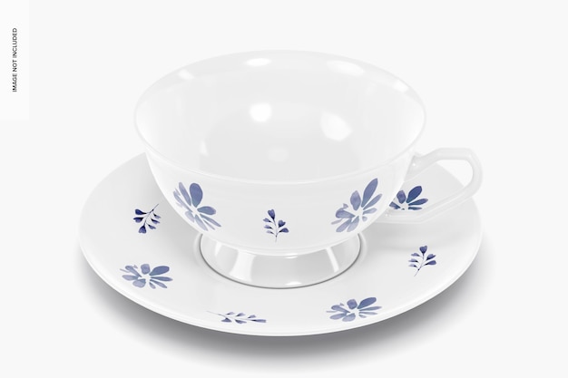 porcelain tea cup mockup, high angle view