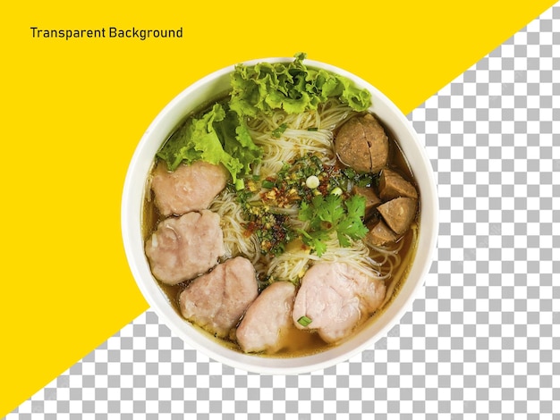 PSD pork dumpling noodle soup on transparent background