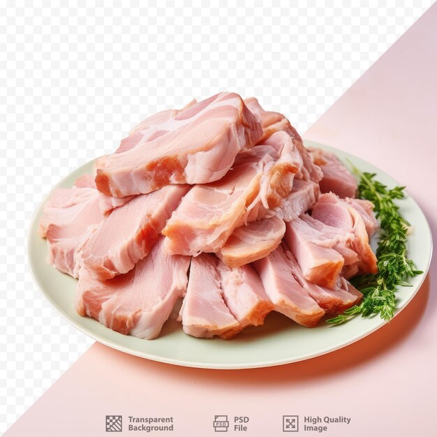 透明な背景プレートで調理するために準備された豚肉