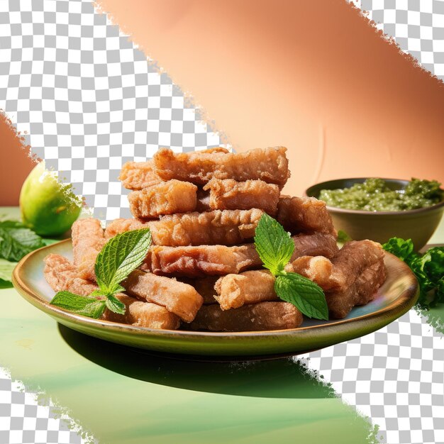 PSD pork snack with northern thai dip on a transparent background