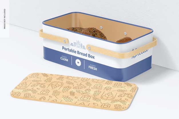 PSD portable bread box mockup, opened