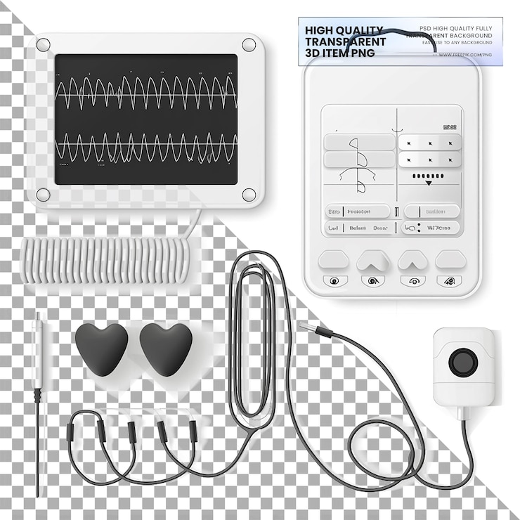 PSD portable ecg monitors record heart activity in various settings on transparent background