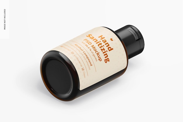 Portable hand sanitizing gel with label mockup, isometric left view