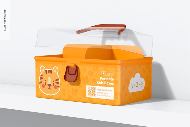 Portable kids box mockup, geopend