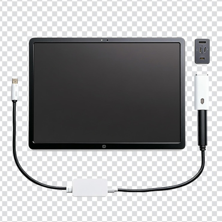 PSD portable monitor with usbc connection on a transparent background