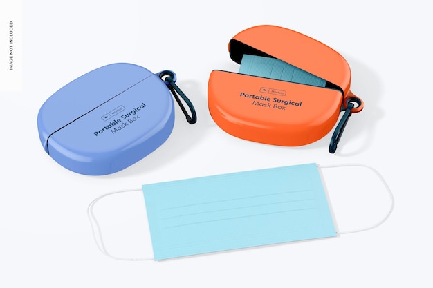 Portable surgical mask box mockup, opened and closed