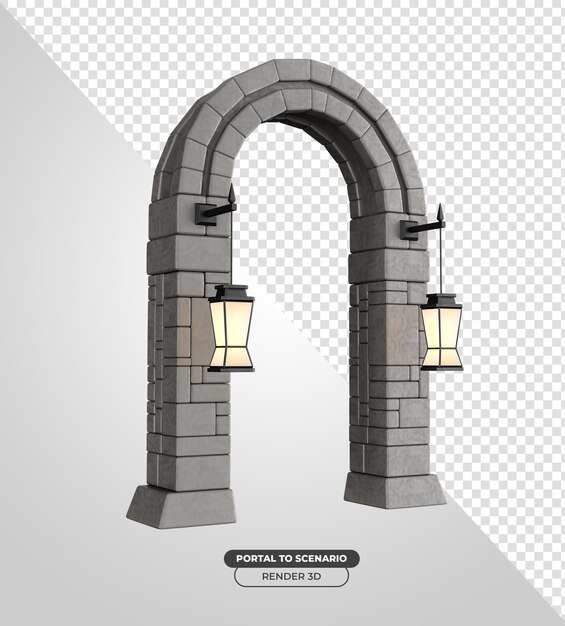 Portal to halloween scenery in 3d render cartoon illustration with transparent background