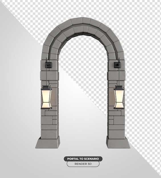 Portal to halloween scenery in 3d render cartoon illustration with transparent background