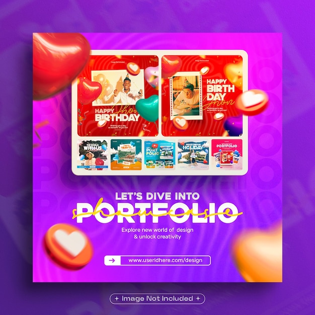Portfolio showcase socila media template with photo frame