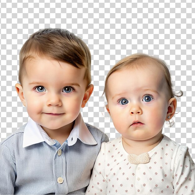 PSD portrait of 2 cute baby boys isolated on transparent background