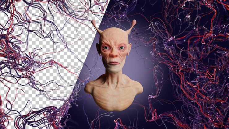 PSD portrait of an alien on an abstract background 3d render humanoid alien
