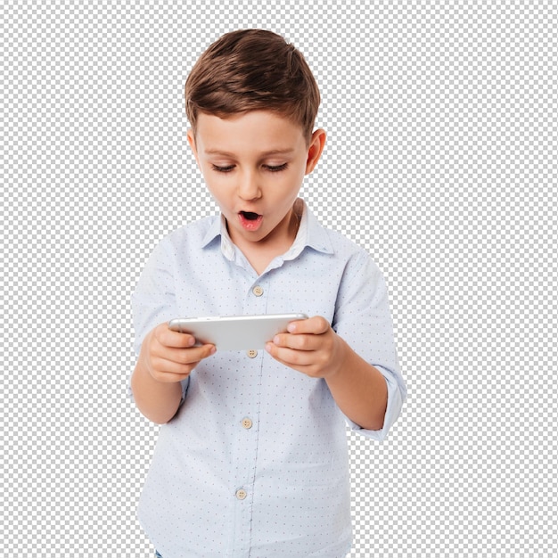 portrait of an amused cute little kid playing games