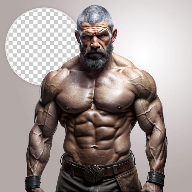 PSD portrait of ancient greece warrior with a muscular body on transparent background