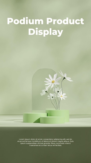 in portrait arch backdrop rendering 3d scene template green color curved cylinder podium