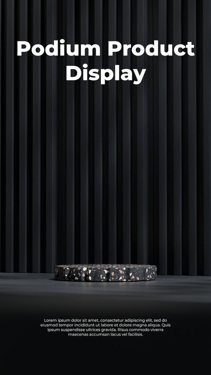 in portrait arch and blocks 3d rendering blank mockup black color curved cylinder podium