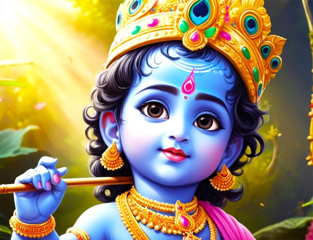 PSD portrait of baby krishna in a temple generative ai