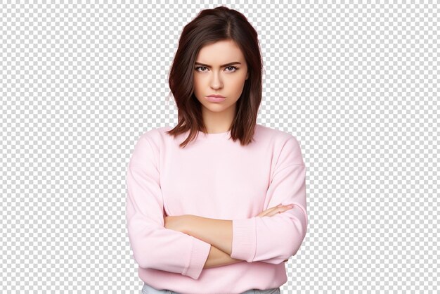 Portrait of a beautiful angry girl isolated on a transparent background