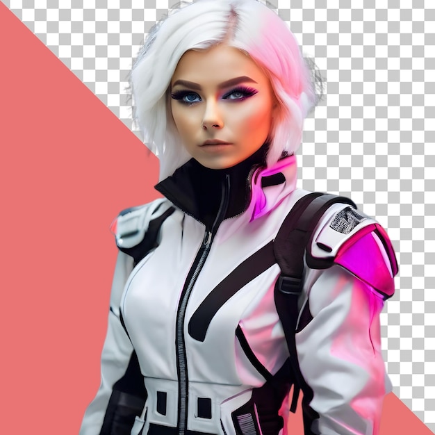 PSD portrait of beautiful girl in futuristic technopunk outfit fashion model