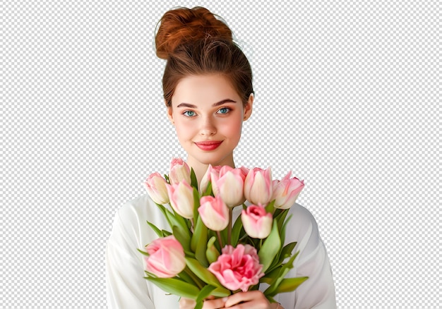 PSD ritratto di una bella ragazza con un bouquet di nozze