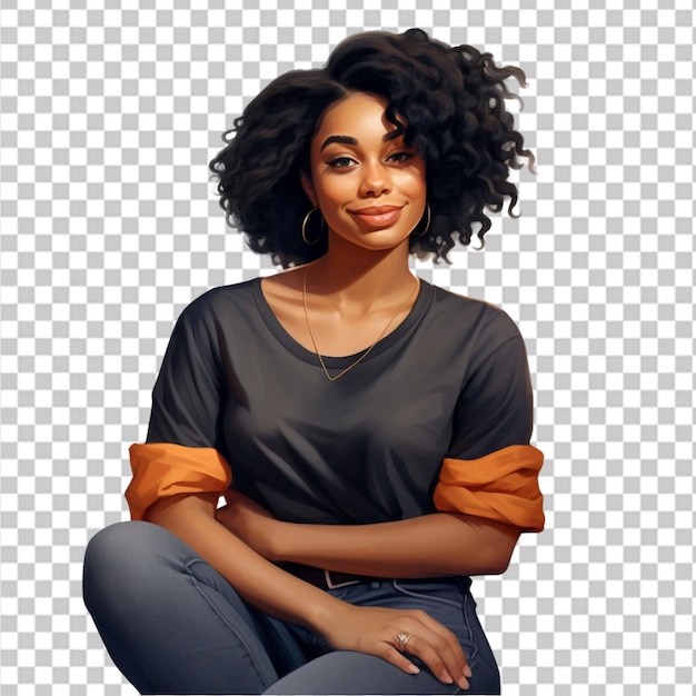 PSD portrait of beautiful happy black woman standing with arms crossed isolated on transparent background