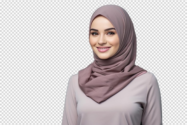 Portrait of a beautiful Muslim woman wearing hijab isolated on a transparent background