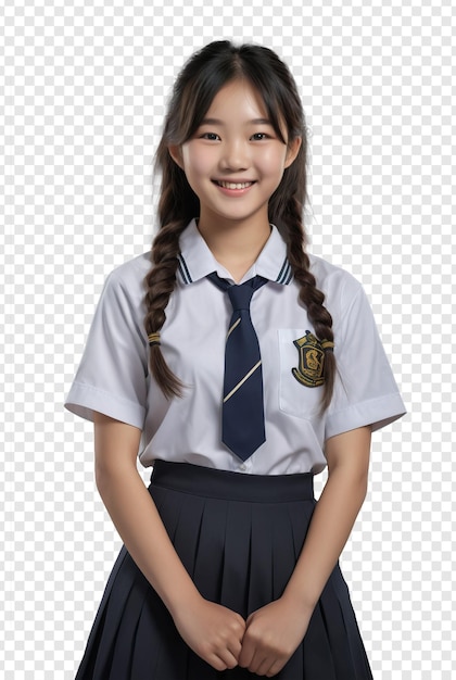 PSD portrait of beautiful smiling asian girl wearing school uniform