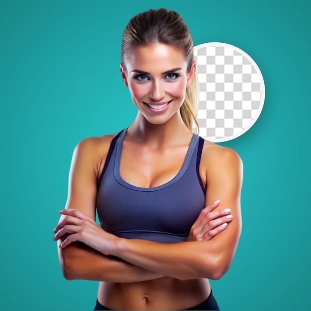PSD portrait of beautiful woman wearing gym outfit isolated on transparent background